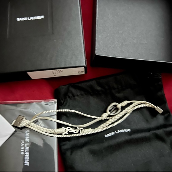 SAINT LAURENT-YVES SAINT LAURENT SILVER-TONE & LEATHER MULTI STRAPPED BRACELET - Picture 6 of 12